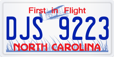 NC license plate DJS9223