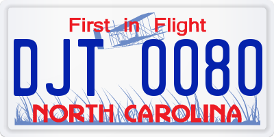NC license plate DJT0080