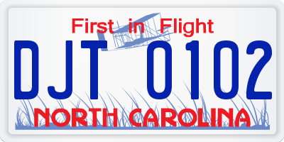NC license plate DJT0102