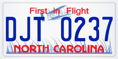 NC license plate DJT0237