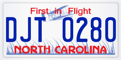 NC license plate DJT0280