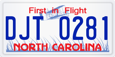 NC license plate DJT0281