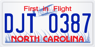 NC license plate DJT0387