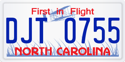 NC license plate DJT0755