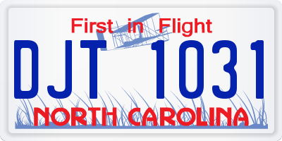 NC license plate DJT1031