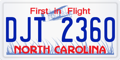 NC license plate DJT2360