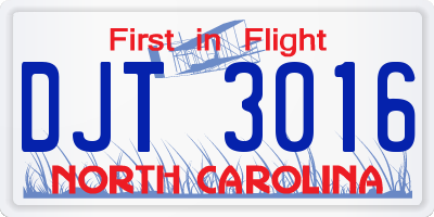 NC license plate DJT3016