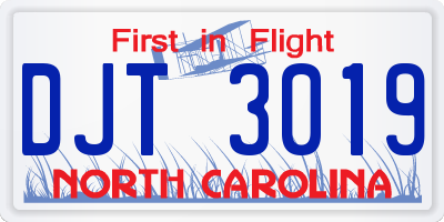 NC license plate DJT3019