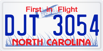 NC license plate DJT3054