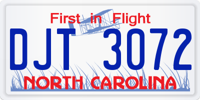 NC license plate DJT3072