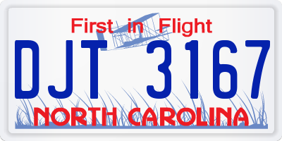 NC license plate DJT3167