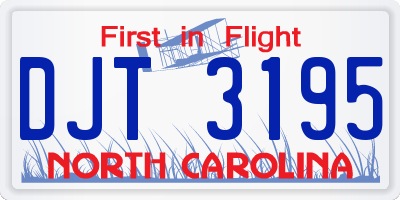 NC license plate DJT3195
