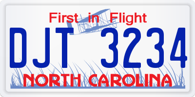 NC license plate DJT3234