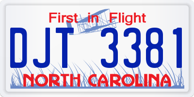 NC license plate DJT3381