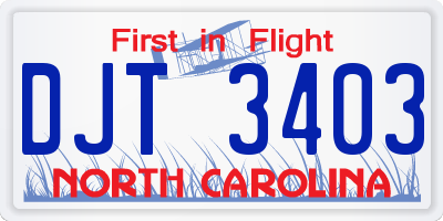 NC license plate DJT3403