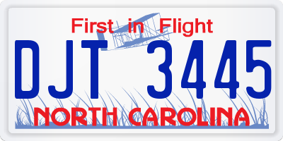 NC license plate DJT3445