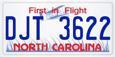 NC license plate DJT3622