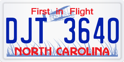 NC license plate DJT3640