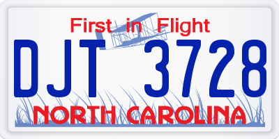 NC license plate DJT3728