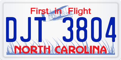 NC license plate DJT3804