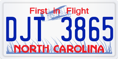 NC license plate DJT3865