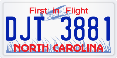 NC license plate DJT3881
