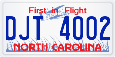 NC license plate DJT4002