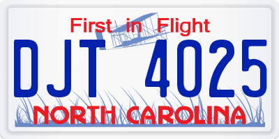NC license plate DJT4025