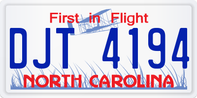 NC license plate DJT4194