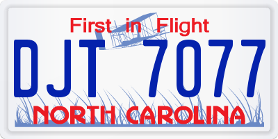 NC license plate DJT7077