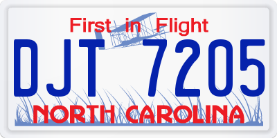 NC license plate DJT7205