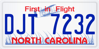 NC license plate DJT7232