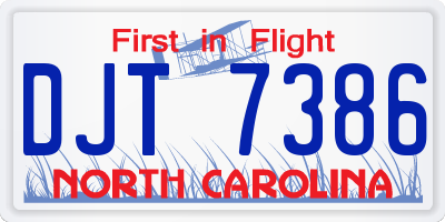 NC license plate DJT7386