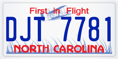 NC license plate DJT7781