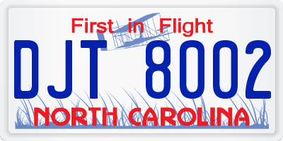 NC license plate DJT8002