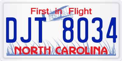 NC license plate DJT8034