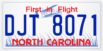 NC license plate DJT8071