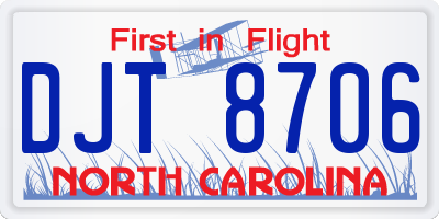 NC license plate DJT8706