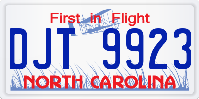NC license plate DJT9923