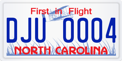 NC license plate DJU0004