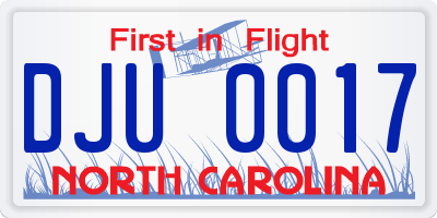 NC license plate DJU0017