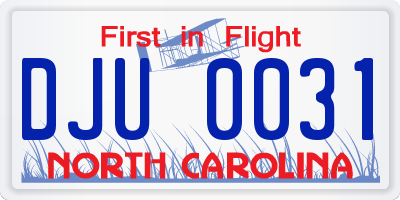 NC license plate DJU0031