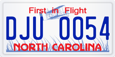 NC license plate DJU0054