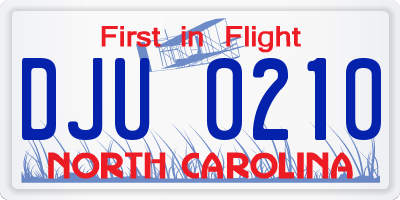 NC license plate DJU0210