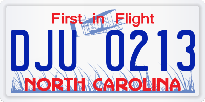 NC license plate DJU0213
