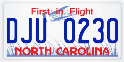 NC license plate DJU0230