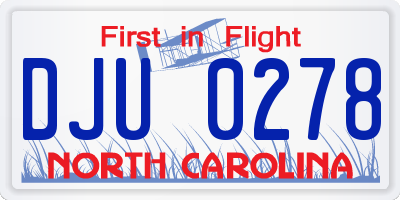 NC license plate DJU0278