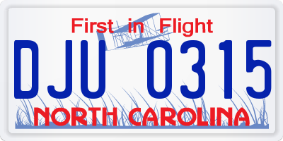 NC license plate DJU0315