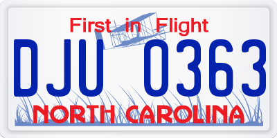 NC license plate DJU0363