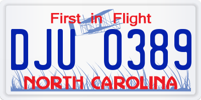 NC license plate DJU0389